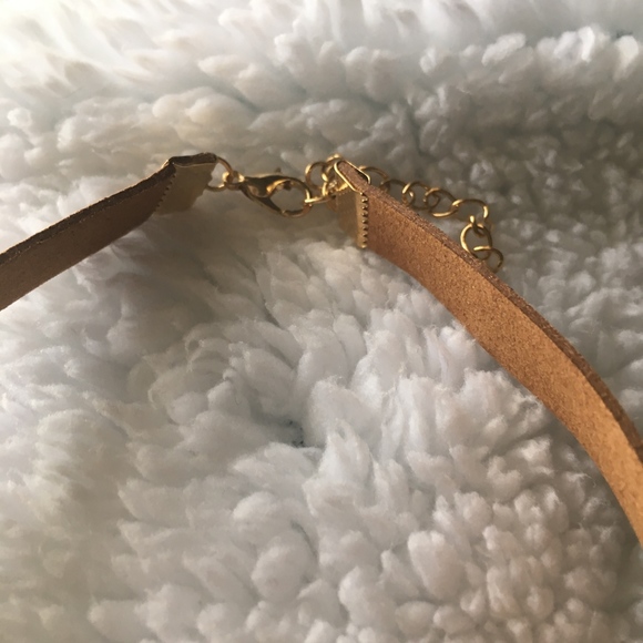 Gold Bar Light Leather Choker Necklace - Picture 5 of 6